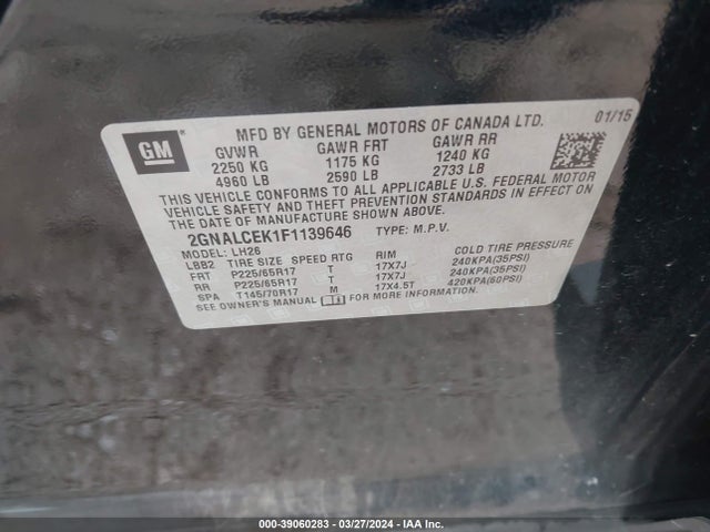 Chevrolet Equinox 2lt 2015 2GNALCEK1F1139646 Image 9