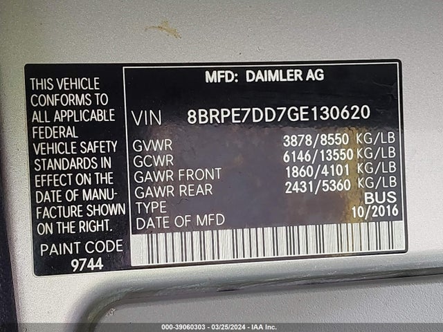 Mercedes-Benz Sprinter 2500 Normal Roof 2016 8BRPE7DD7GE130620 Image 9