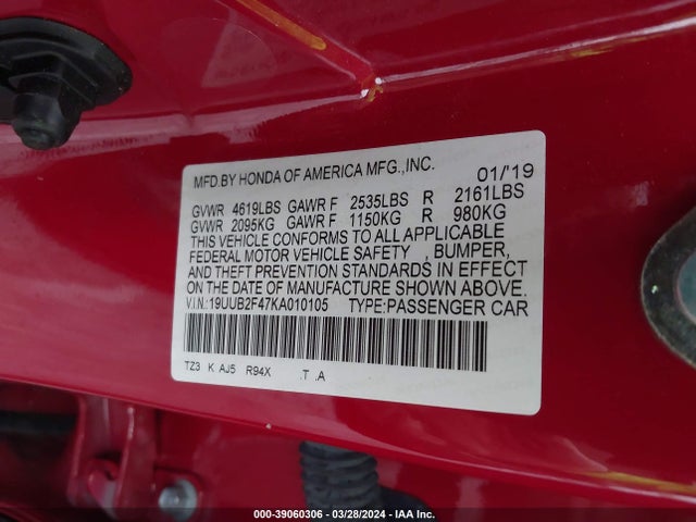 19UUB2F47KA010105 Acura Tlx Tech Pkg