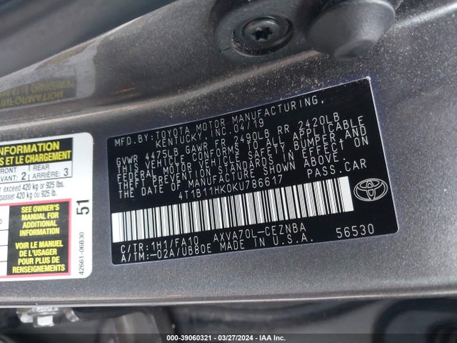 Toyota CAMRY LE 2019 4T1B11HK0KU786617 Image 9