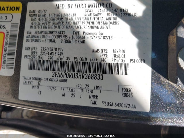Ford Fusion Hybrid Titanium 2017 3FA6P0RU3HR368833 Image 9