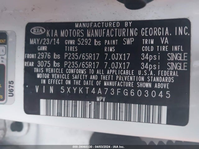 KIA Sorento Lx V6 2015 5XYKT4A73FG603045 Image 9