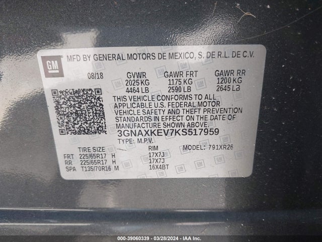 Chevrolet EQUINOX LT 2019 3GNAXKEV7KS517959 Image 9