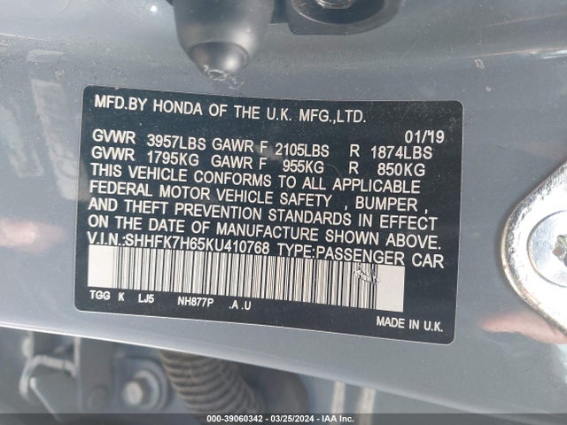 Honda CIVIC EX 2019 SHHFK7H65KU410768 Image 9