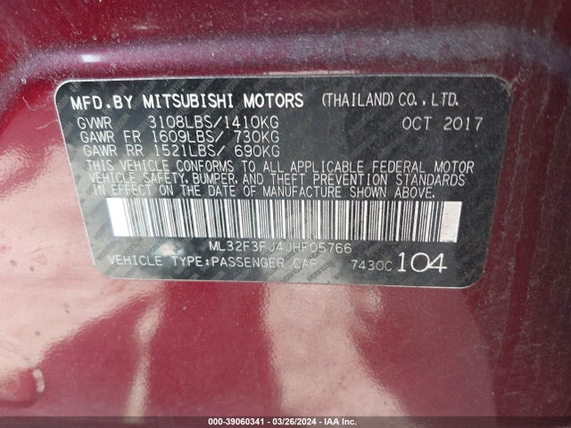 ML32F3FJ4JHF05766 Mitsubishi Mirage G4 Es