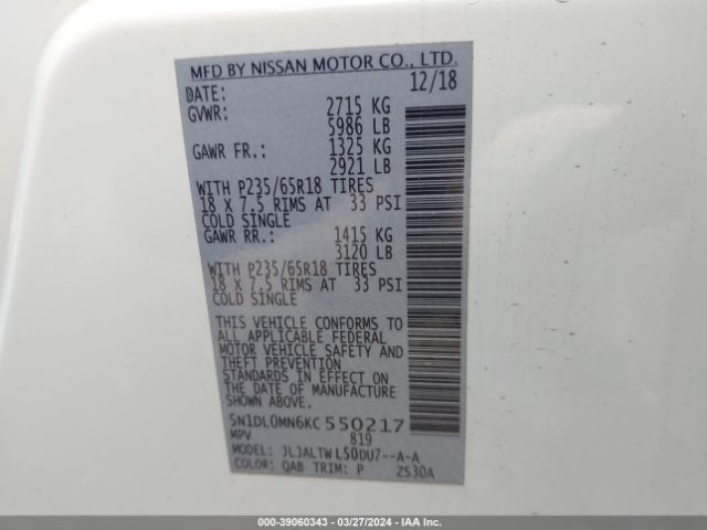 5N1DL0MN6KC550217 Infiniti QX60 LUXE