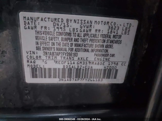 Nissan SENTRA SV 2015 3N1AB7AP7FY266183 Image 9