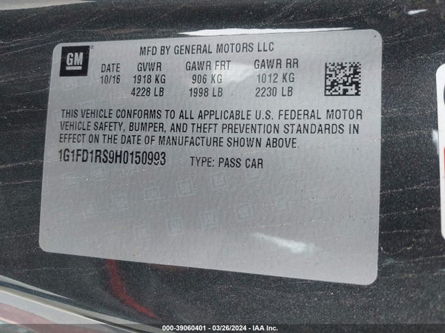 Chevrolet Camaro 2lt 2017 1G1FD1RS9H0150993 Image 9