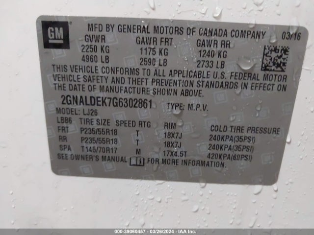 Chevrolet Equinox Ltz 2016 2GNALDEK7G6302861 Image 9