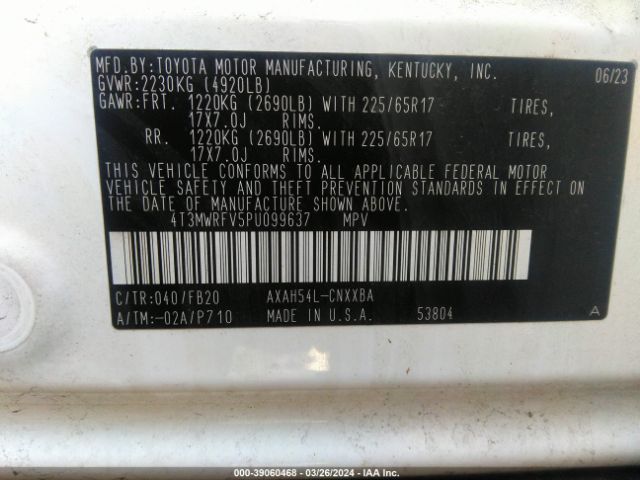 4T3MWRFV5PU099637 Toyota Rav4 Le Hybrid