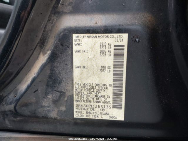 1N4AL3AP2EC265135 Nissan Altima 2.5/2.5 S/2.5 Sl/2.5 Sv