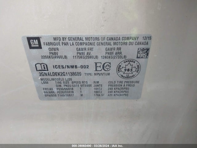 Chevrolet Equinox Ltz 2016 2GNALDEK2G1138609 Image 9