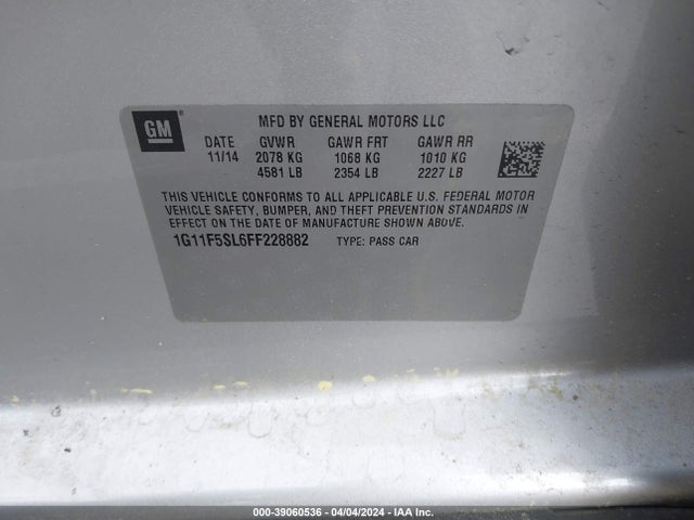 Chevrolet Malibu 1lz 2015 1G11F5SL6FF228882 Image 9