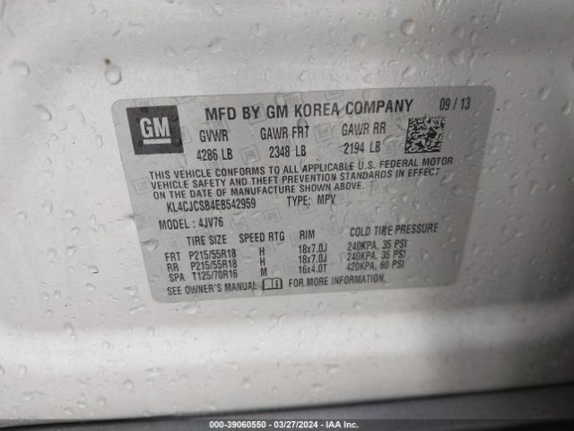 KL4CJCSB4EB542959 Buick Encore Leather