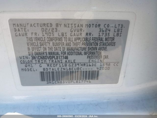 3N1CN8DV0PL817746 Nissan Versa 1.6 S Xtronic Cvt