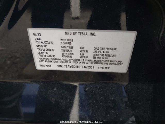 7SAYGDEE0PF692351 Tesla Model Y Awd/long Range Dual Motor All-wheel Drive