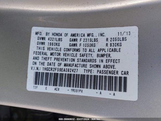 Honda Accord Sport 2014 1HGCR2F59EA082427 Image 9
