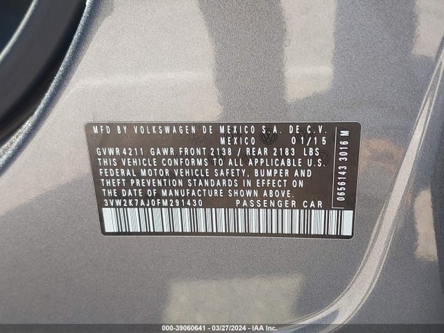 3VW2K7AJ0FM291430 Volkswagen Jetta 2.0l S