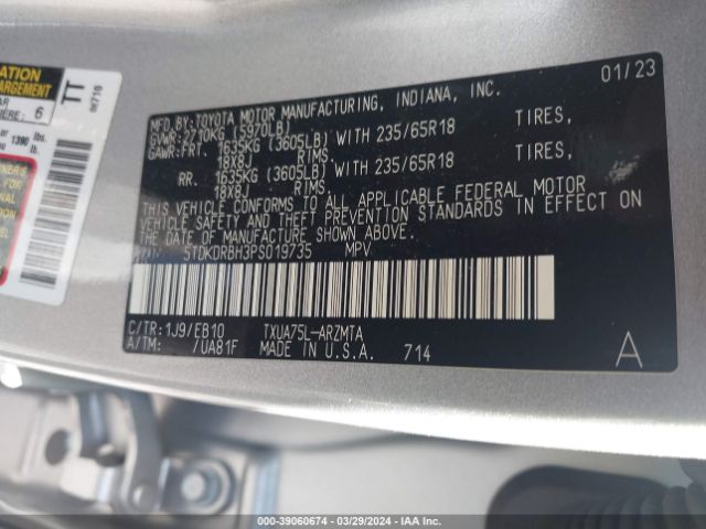 5TDKDRBH3PS019735 Toyota Highlander Xle