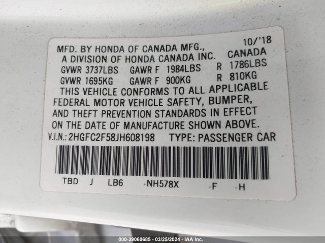 Honda Civic Lx 2018 2HGFC2F58JH608198 Image 9