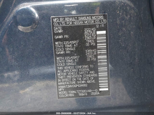 Nissan ROGUE SV 2016 KNMAT2MV0GP634682 Image 9