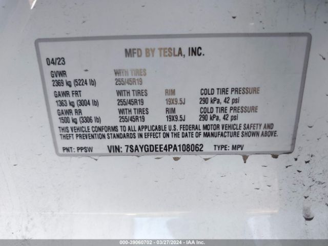 2023 TESLA MODEL Y 7SAYGDEE4PA108062 Photo 8