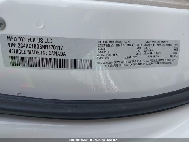 Chrysler Pacifica Touring L 2022 2C4RC1BG8NR170117 Image 9