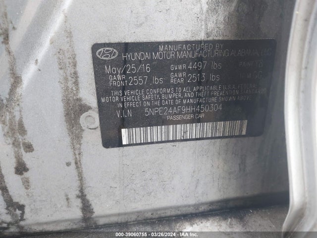 Hyundai SONATA SE 2017 5NPE24AF9HH450304 Image 9