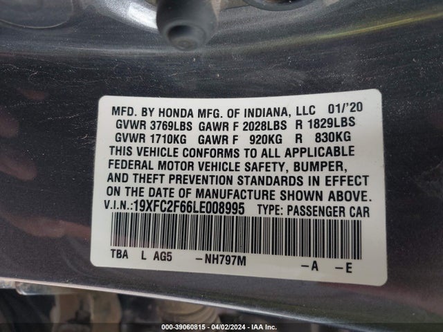 Honda Civic Lx 2020 19XFC2F66LE008995 Image 9