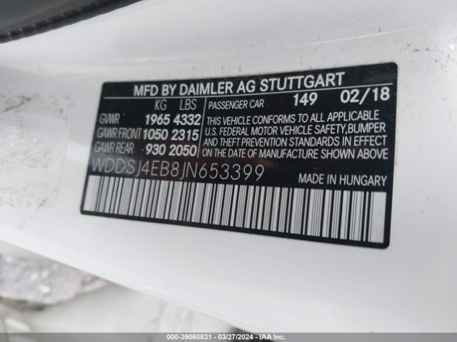 WDDSJ4EB8JN653399 Mercedes-Benz CLA 250
