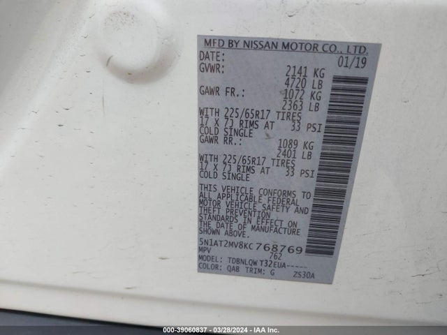 Nissan ROGUE SV 2019 5N1AT2MV8KC768769 Image 9