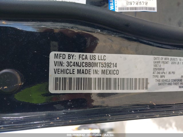 3C4NJCBB0MT539214 Jeep Compass Altitude Fwd