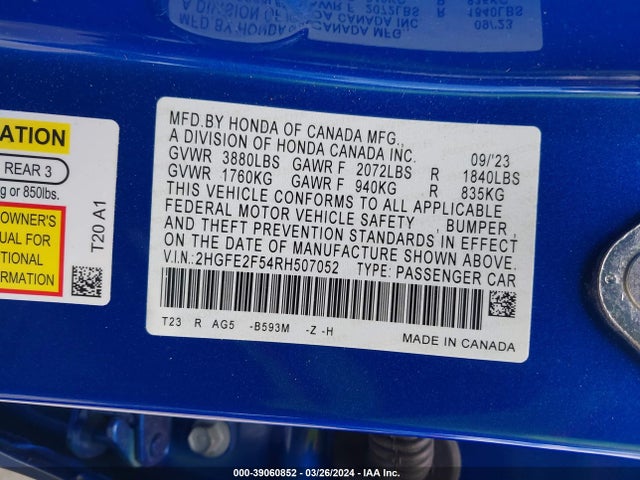 Honda Civic Sport 2024 2HGFE2F54RH507052 Image 9