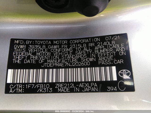 Toyota COROLLA LE 2022 JTDEPMAE7NJ202600 Image 9