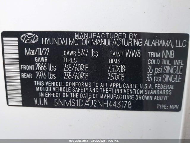 Hyundai Santa Fe Se 2022 5NMS1DAJ2NH443178 Image 9