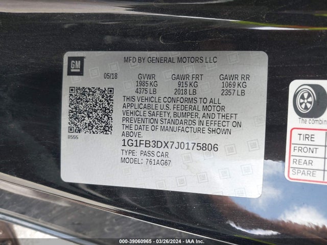 Chevrolet Camaro 1lt 2018 1G1FB3DX7J0175806 Image 9