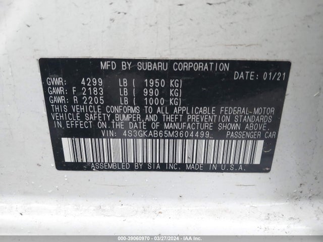 Subaru IMPREZA SEDAN 2021 4S3GKAB65M3604499 Image 9