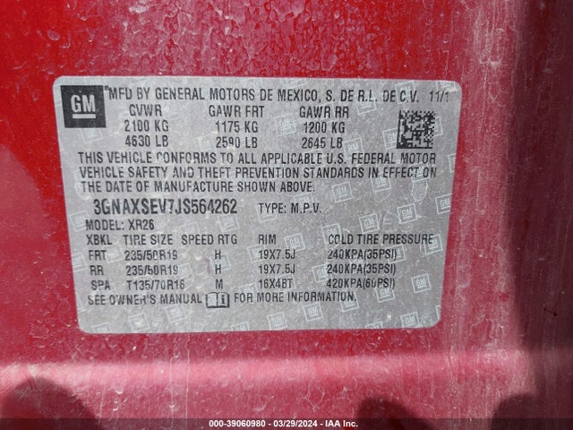 Chevrolet EQUINOX LT 2018 3GNAXSEV7JS564262 Image 9