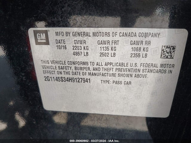 Chevrolet IMPALA 2LZ 2017 2G1145S34H9127941 Image 9