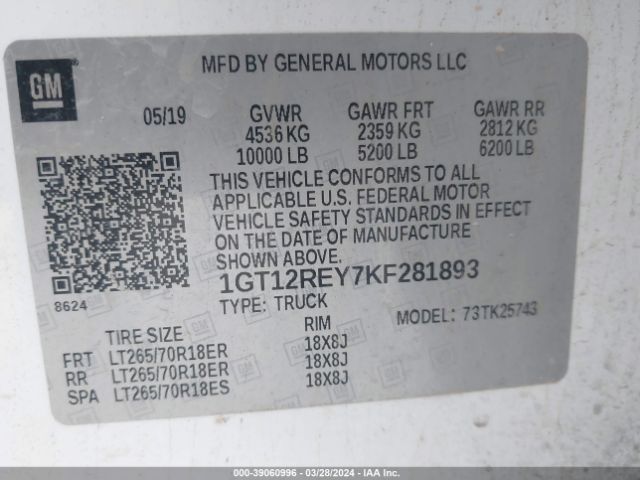1GT12REY7KF281893 GMC Sierra 2500hd Slt