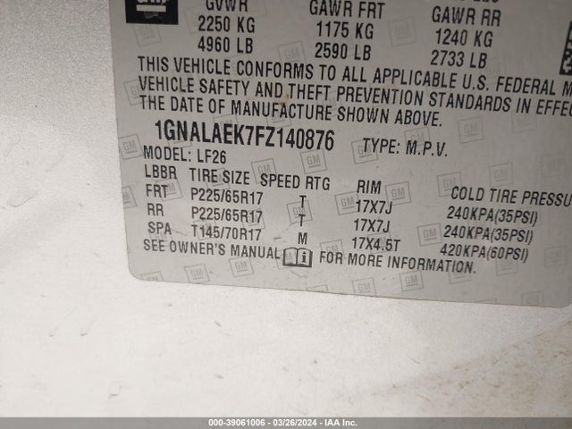 Chevrolet EQUINOX LS 2015 1GNALAEK7FZ140876 Image 9