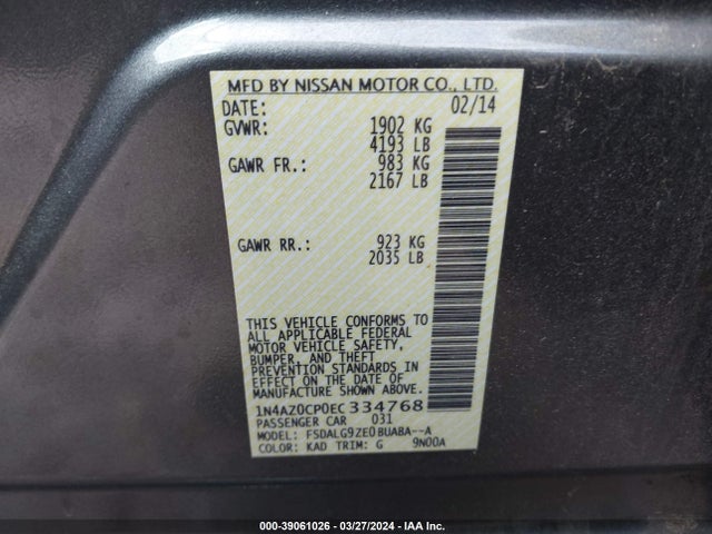 Nissan Leaf Sl 2014 1N4AZ0CP0EC334768 Image 9