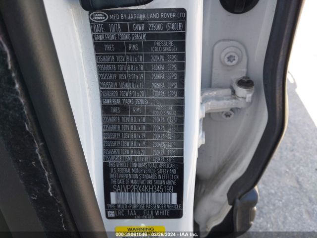 SALVP2RX4KH345199 Land Rover Range Rover Evoque Se/se Premium