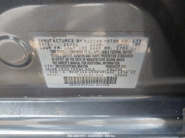 Nissan Versa Note Sv 2017 3N1CE2CP3HL354728 Image 9