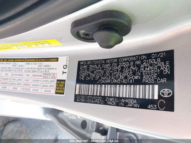 Toyota Prius L Eco 2021 JTDKAMFU9M3140141 Image 9