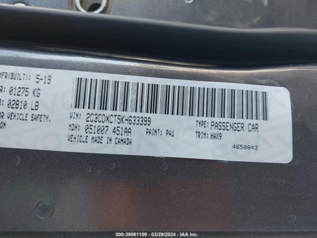 2C3CDXCT5KH633399 Dodge Charger R/t Rwd