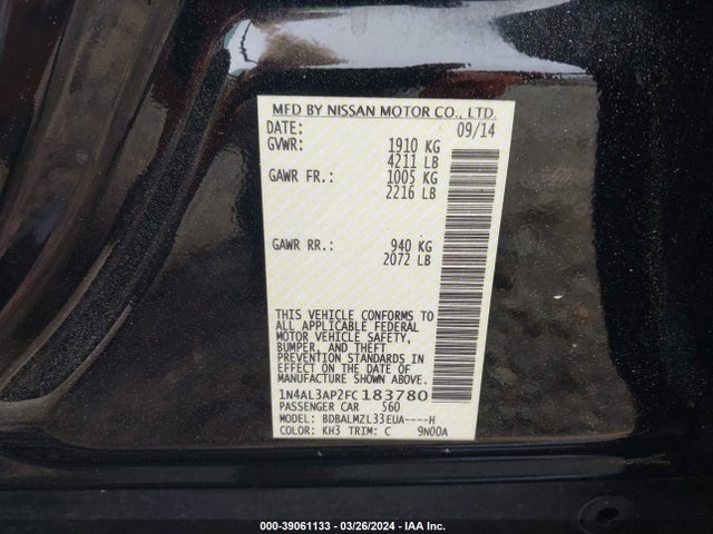 Nissan Altima 2.5 Sv 2015 1N4AL3AP2FC183780 Image 9