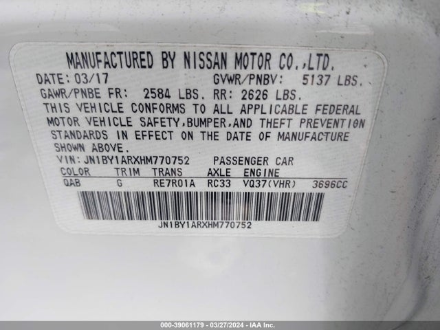 Infiniti Q70 3.7x 2017 JN1BY1ARXHM770752 Image 9