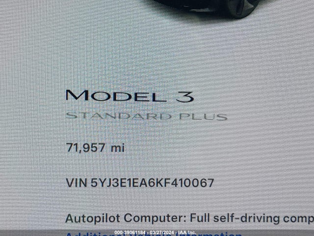 Tesla Model 3 Long Range/mid Range/standard Range/standard Range Plus 2019 5YJ3E1EA6KF410067 Image 16