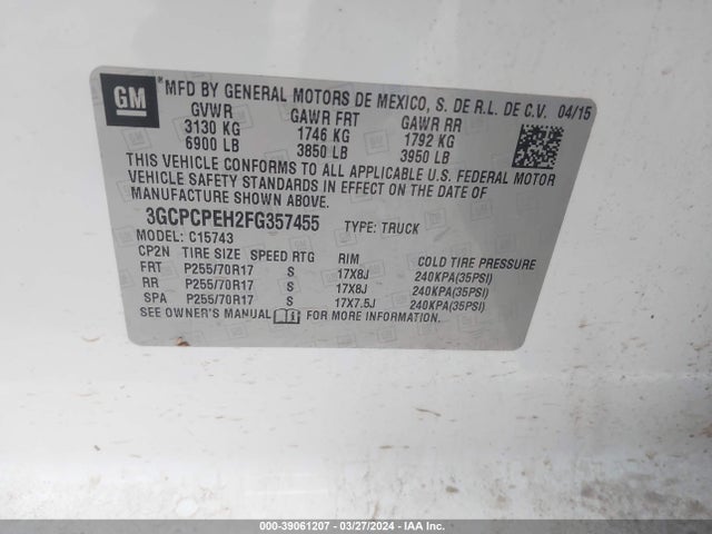 Chevrolet Silverado 1500 Wt 2015 3GCPCPEH2FG357455 Image 9
